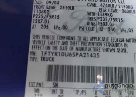 2005 Ford Ranger Edge/Stx/Xl/Xls/Xlt z USA, uszkodzony, nr VIN 1FTYR10U65PA21435